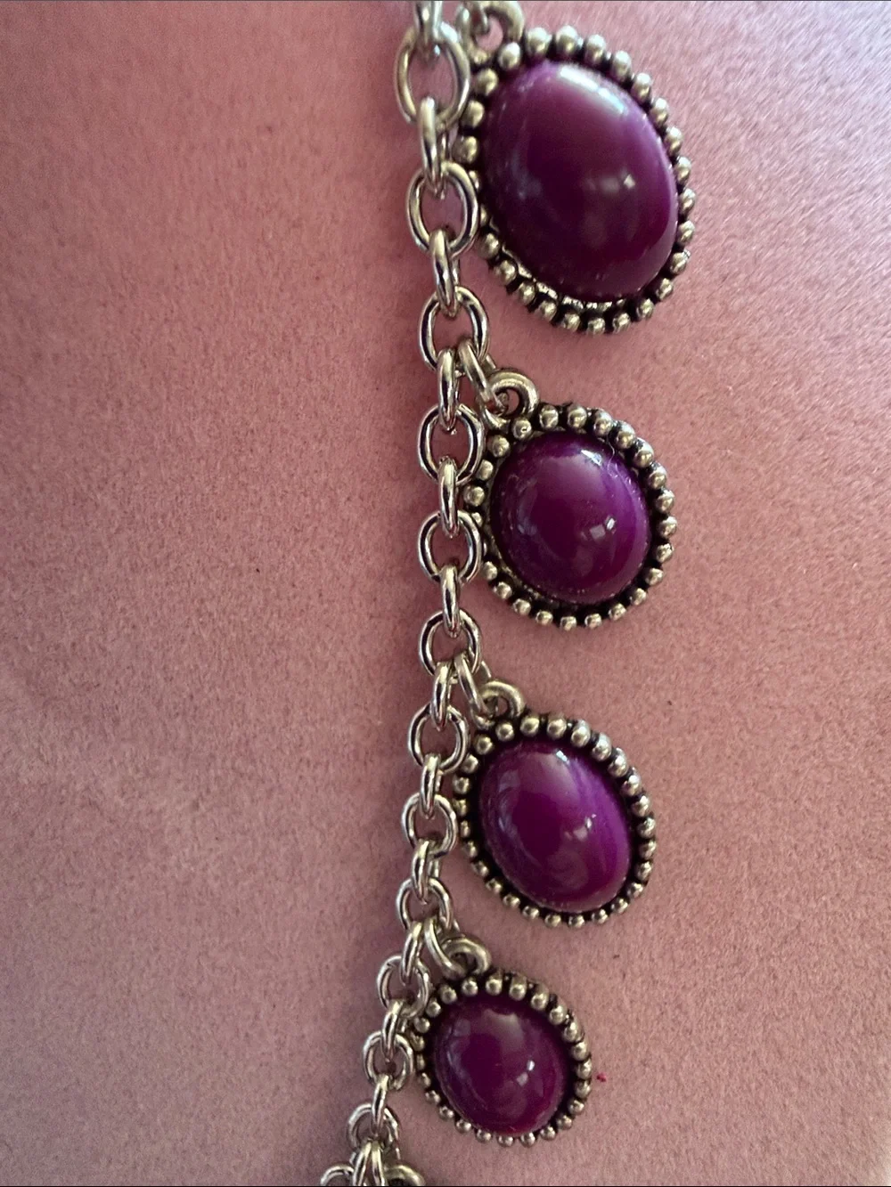 Purple Oval Pendant Necklace and Earrings Set, 16”, (J0117)